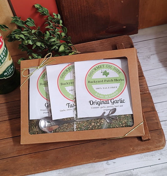 Olive Oil Dipping Boxed Gift Set / Sampler Set, three different blends to take appetizers up a notch