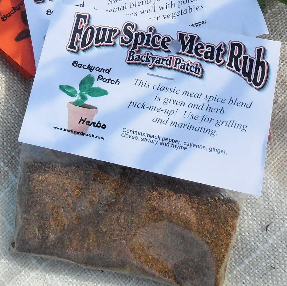 Four Spice Meat Rub, Hand-blended dry salt free cooking herb mix, gluten free and salt free