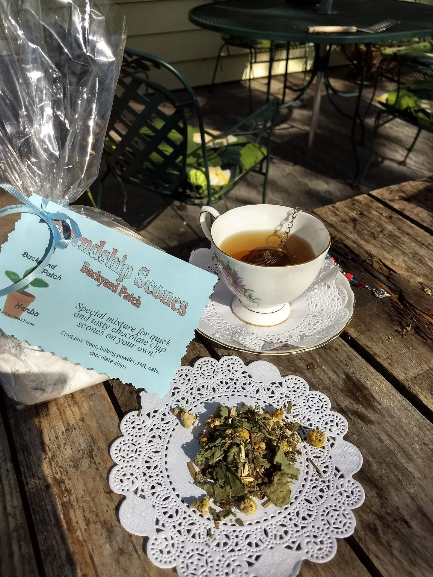 Scone and Tea Gift Package, Chocolate Chip Friendship Scone Dry Mix and Holiday Tulsi Herb Tea, gift set, gift basket