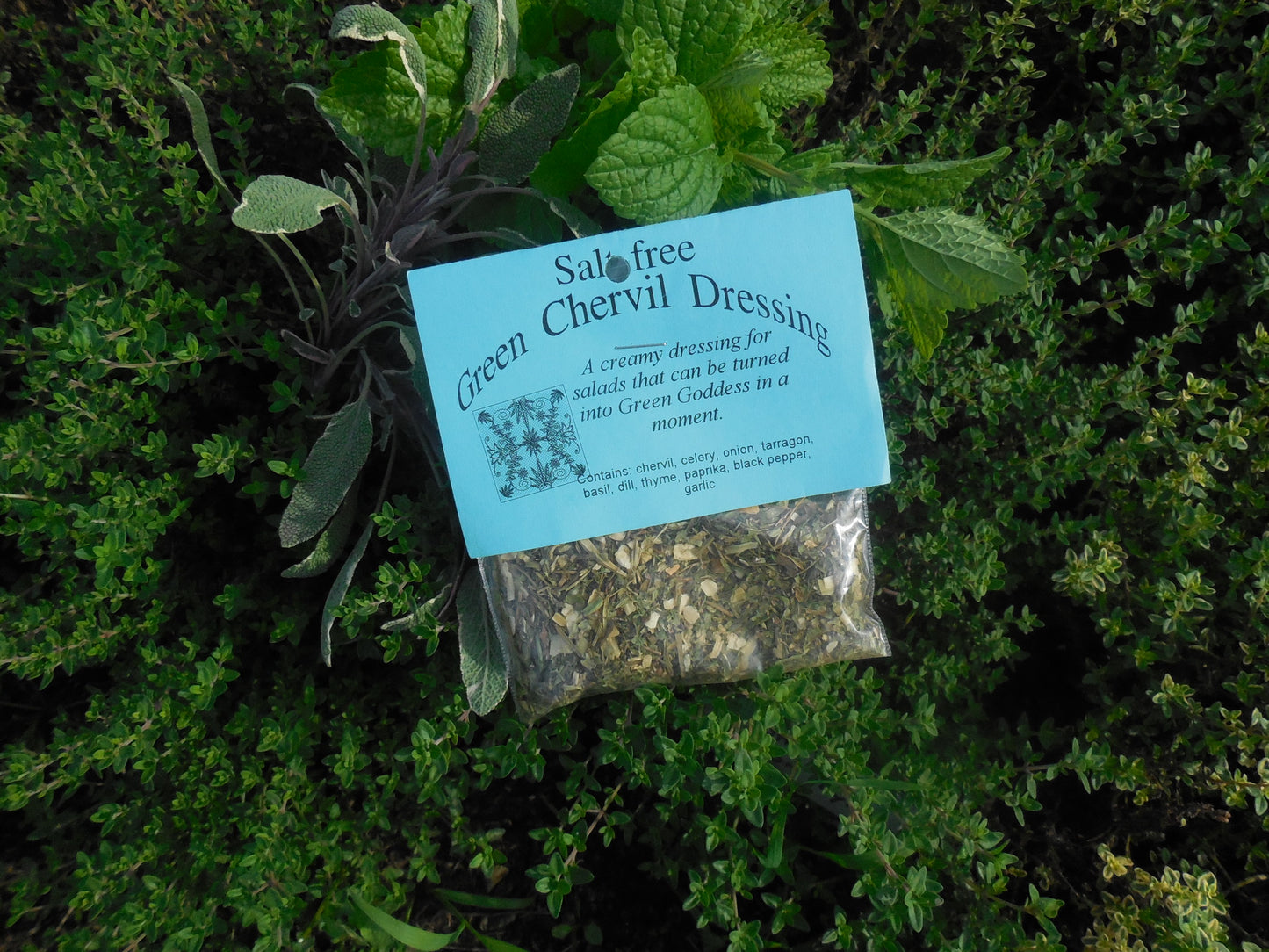 Salt-free Green Chervil Salad Dressing, Hand-blended dry herb mix, gluten free, salt free