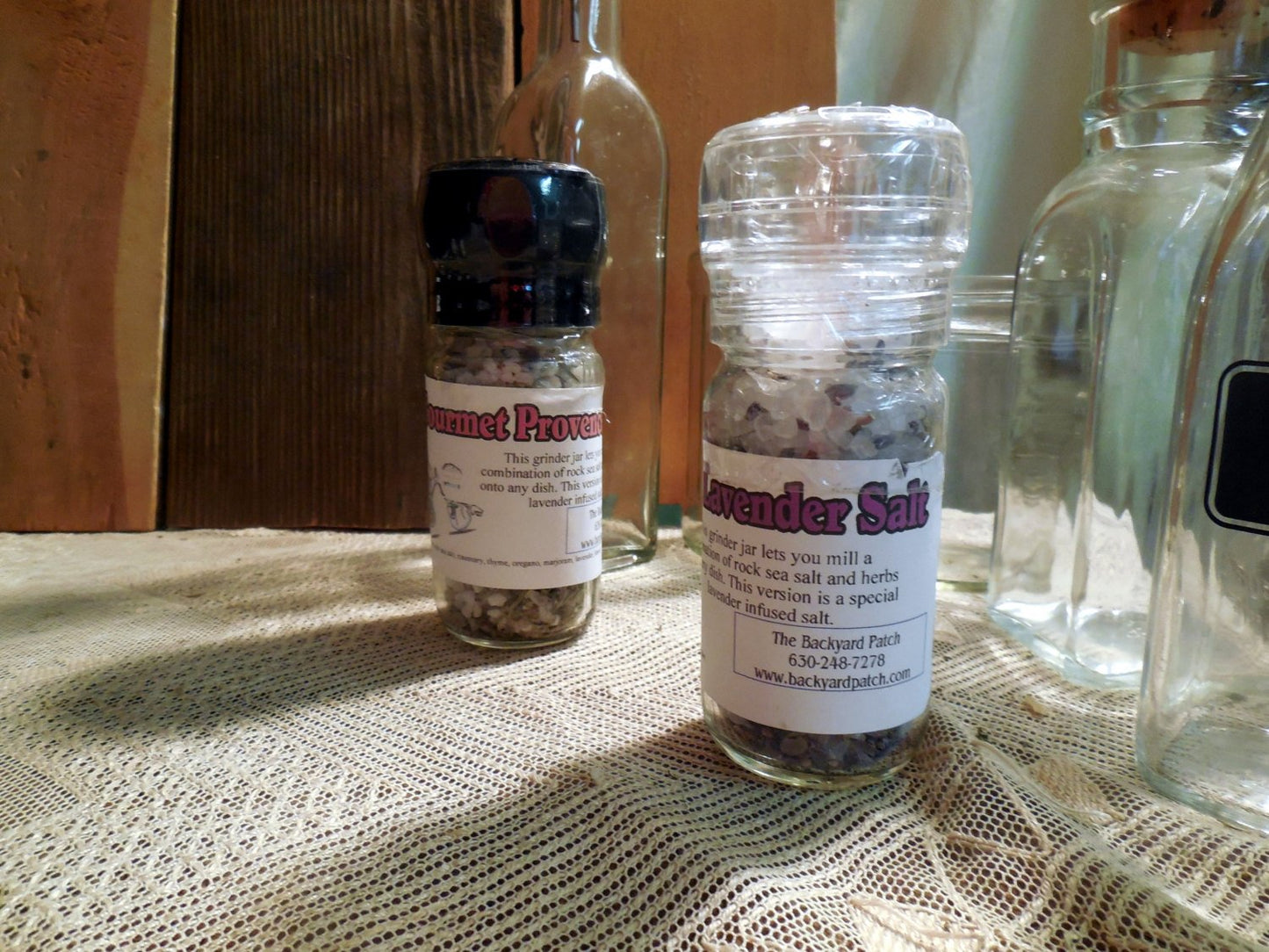 Gourmet Salt Herbed Dry Salt Cooking Blend, in a grinder jar