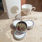 Tea cup with tea tins, Demi tea cup and three mini tins herb tea, herbal tea, rose hip, lavender, tisane, gift basket, gift set, gift box