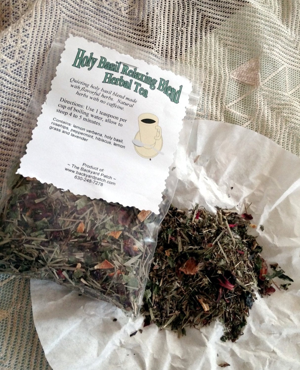 Relaxation Holy Basil Loose Herbal Tea Tulsi lavender hibiscus lemon balm mint rosehips caffeine free organic herb tea lemon grass