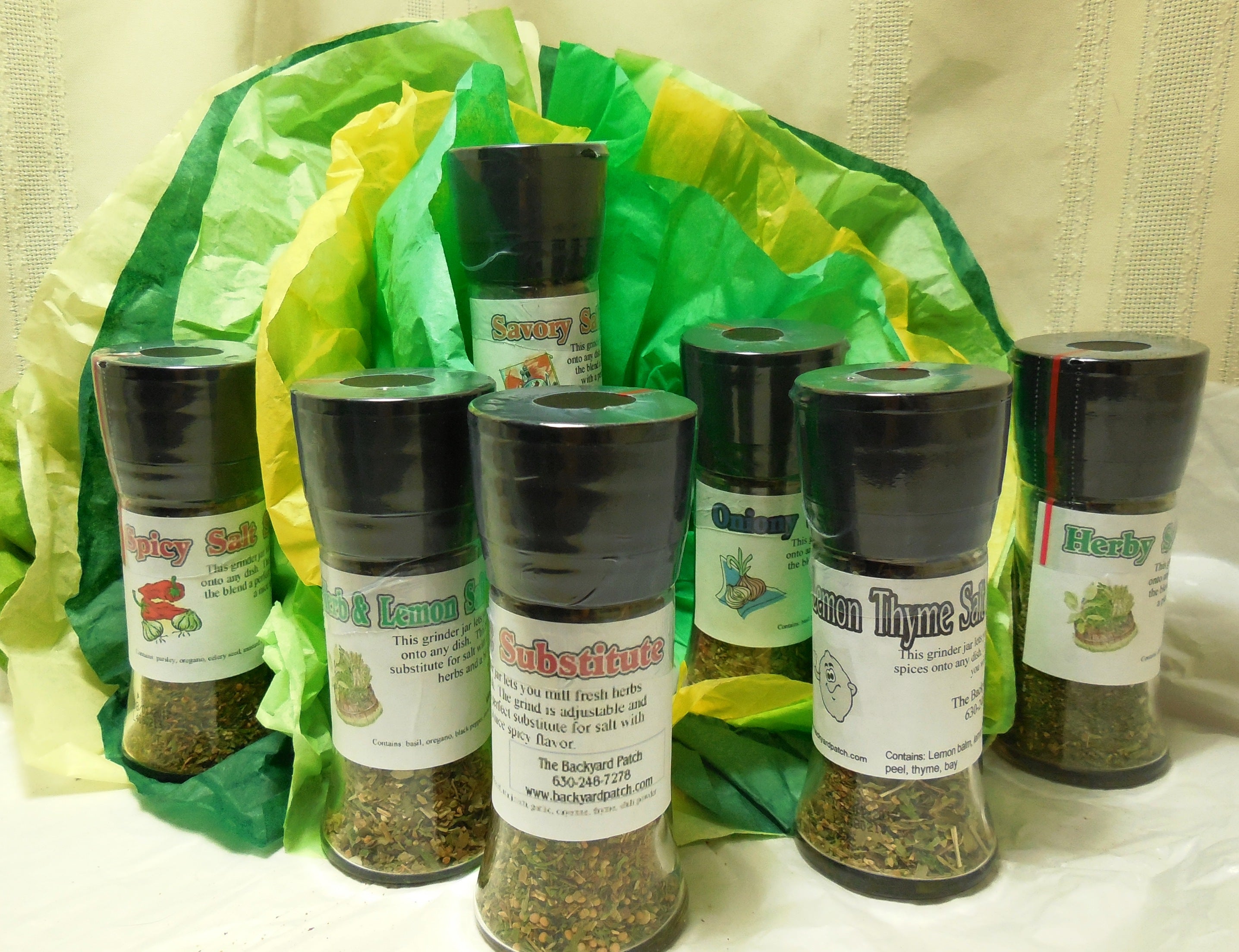 Salt Substitute Grinder Jars salt free blends created with garlic onion basil rosemary